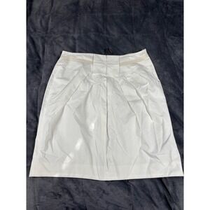 West‎ End Womens White Pleated Knee Length Skirt Metallic Trim Size S 5726